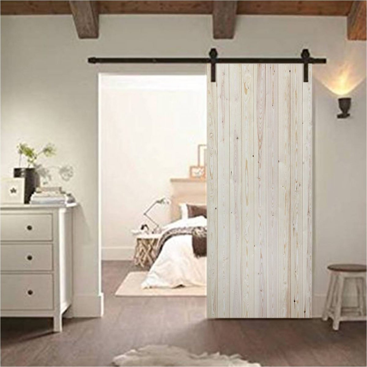 Kit Puerta Corredera Madera Granero Lacada Blanca