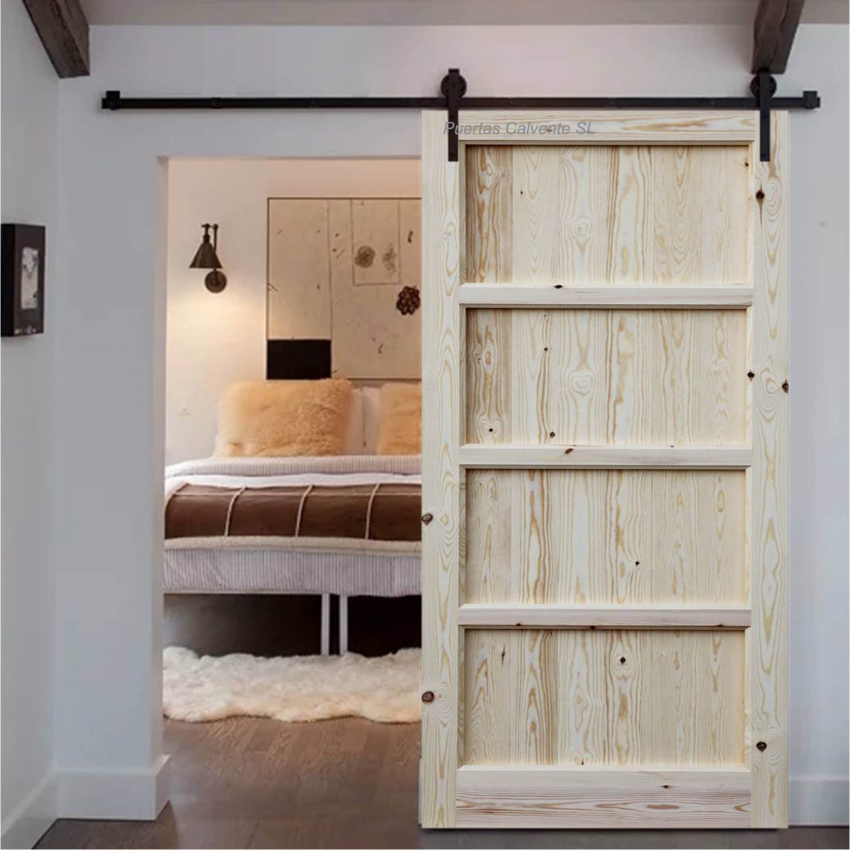 Kit Puerta Corredera Madera Granero Lacada Blanca