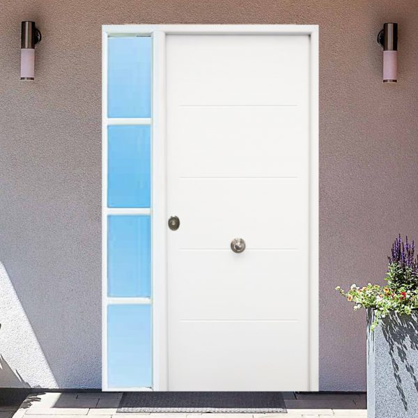 Puerta de Entrada 1105 Blanca 4 rayas y fijo lateral