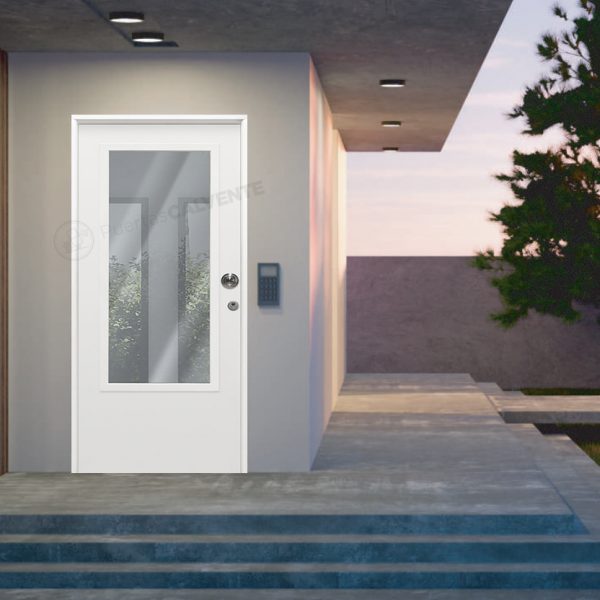 Puerta de Entrada de Seguridad Metálica Blanca de medida especial con cristal